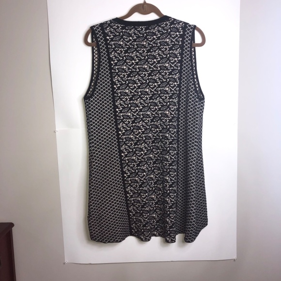Belldini Knit Vest Cream Black Pattern Longline XL Fits Like M/L Open Cascading - Picture 6 of 6